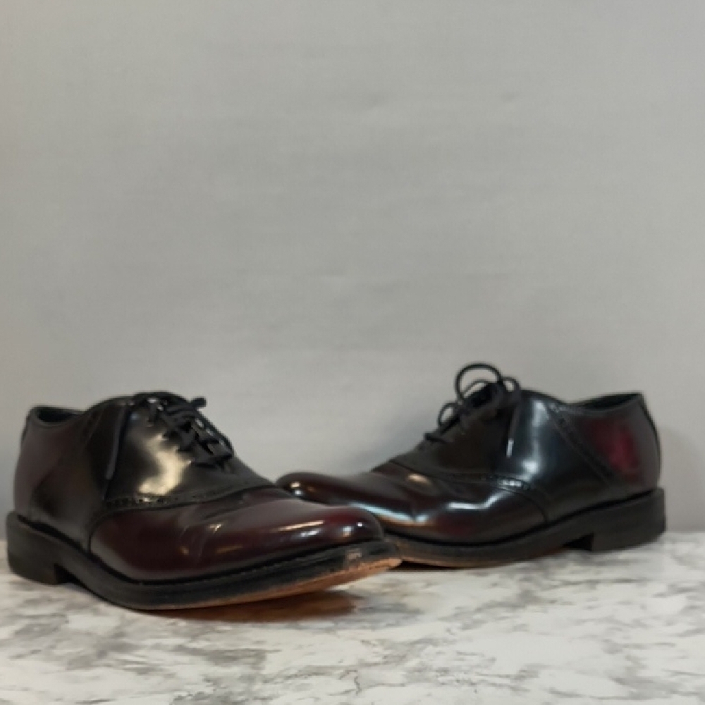 Florsheim Mens 2 Tone Burgundy/Black Leather Oxfords Shoes Size 9-1/2